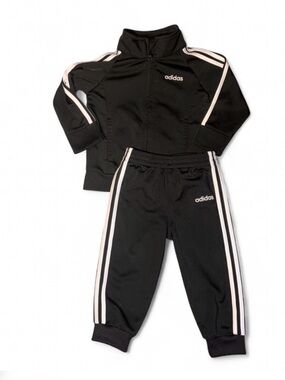 Adidas Kids Black Track Jacket & Pants Set with White Stripe